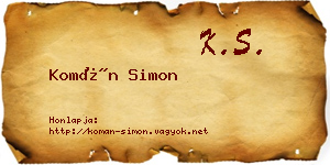 Komán Simon névjegykártya